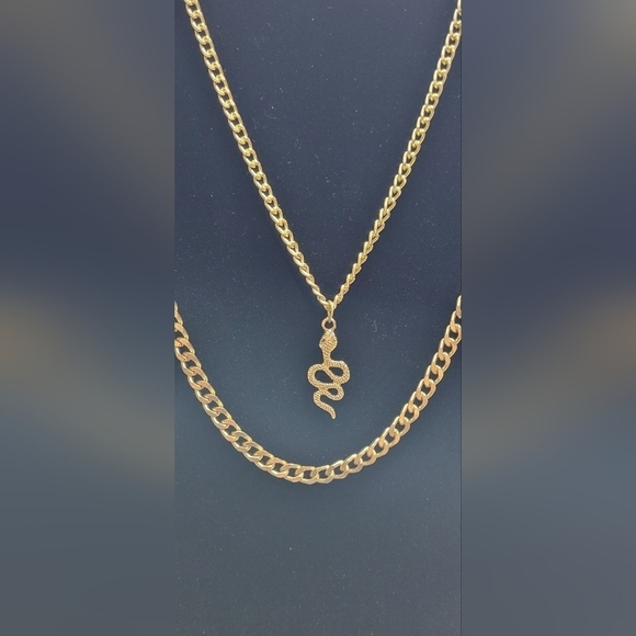 2 Gold-Plated Chain Link Necklaces w/Snake Pendant (#81) - Picture 2 of 3